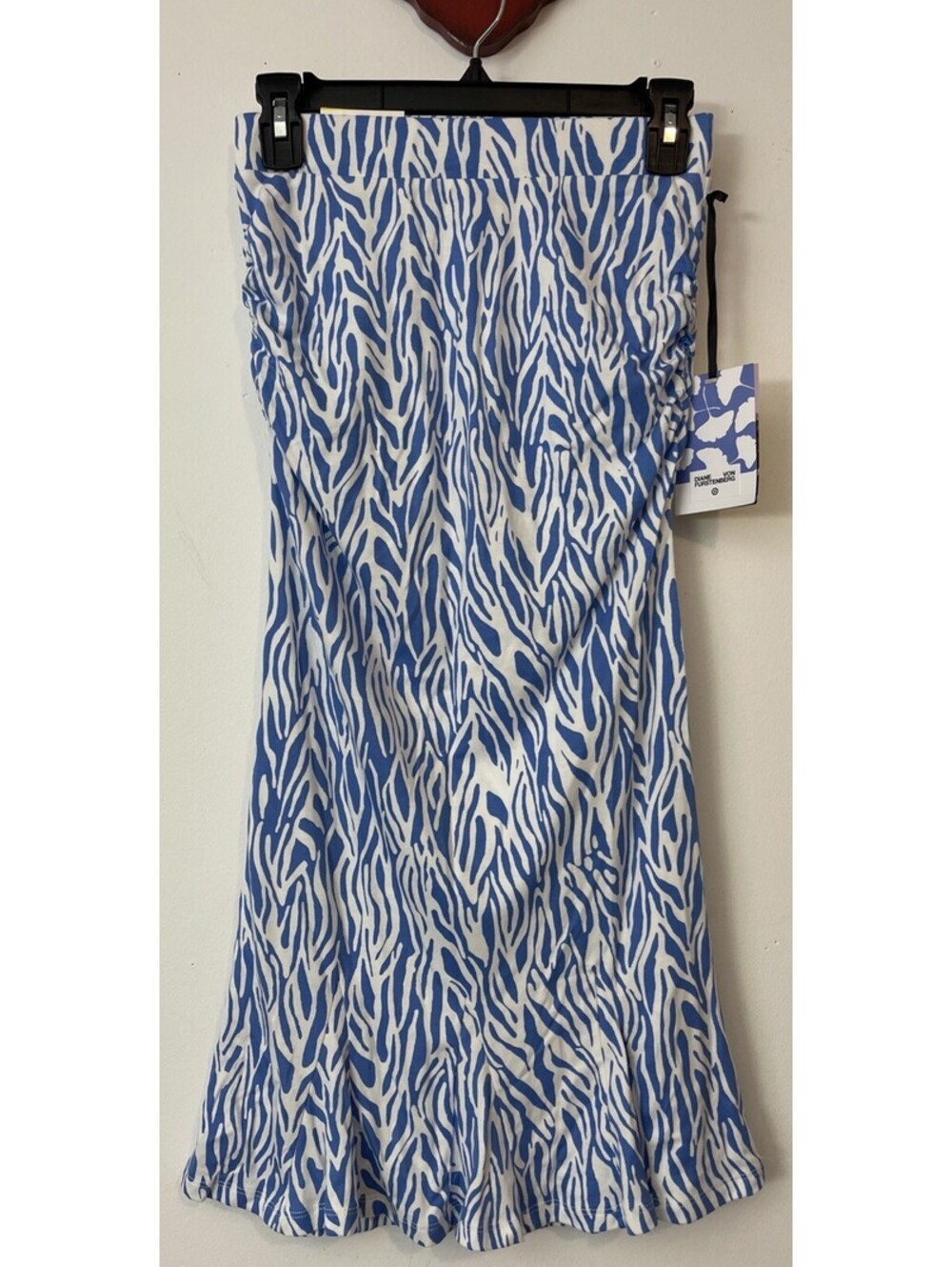 Diane Von Furstenberg Womens XS Blue Midi Ruched Elastic Knit Skirt NWT! M962